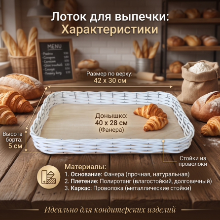Лоток плетёный 42х30х5 см Белый Лоток плетёный 42х30х5 см Белый